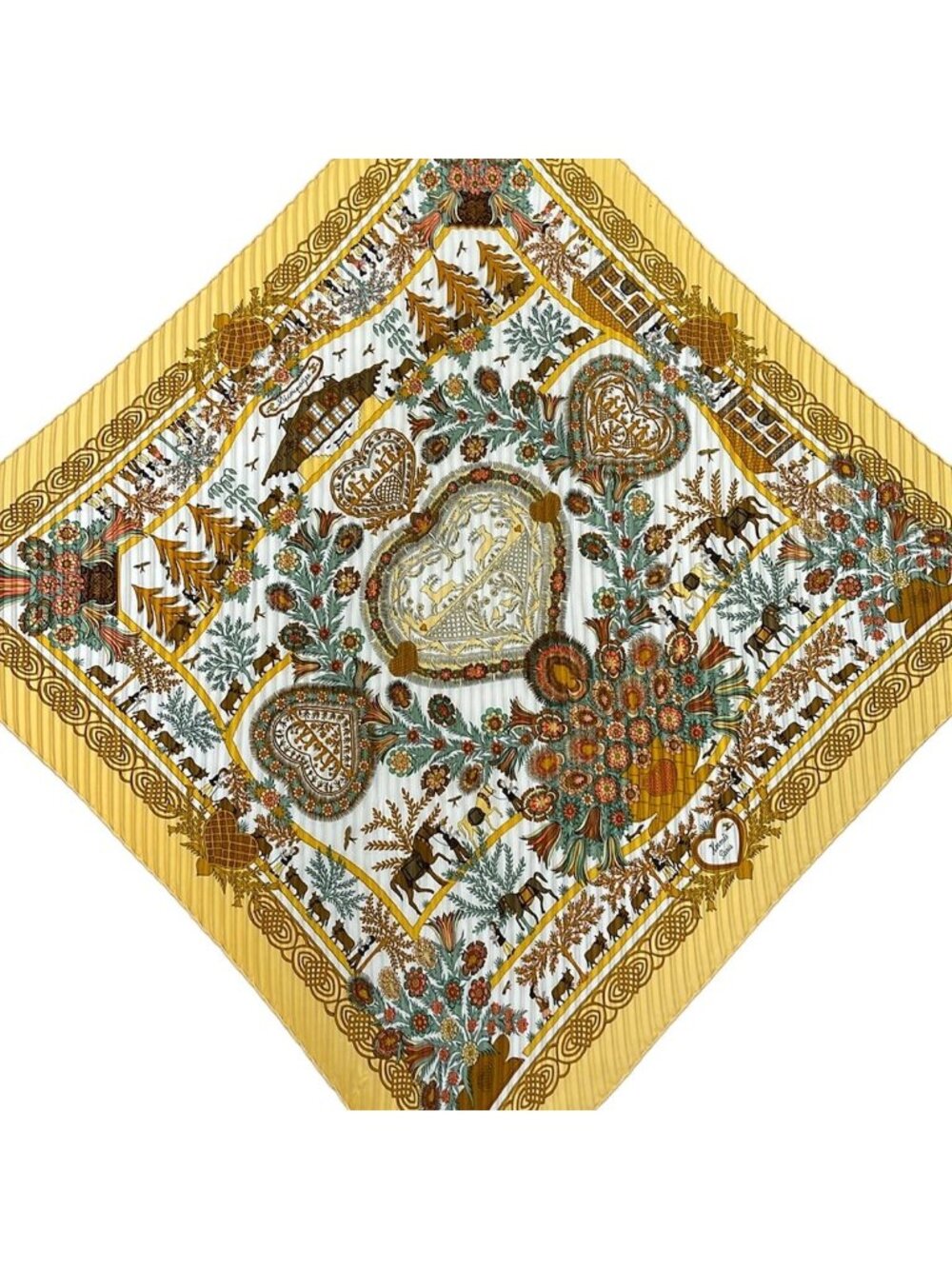 Hermes Scarf Carre Plisse Dark Yellow Multi D'ecoupages